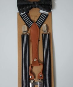 4 Clip Y Suspender Black with Bow tie